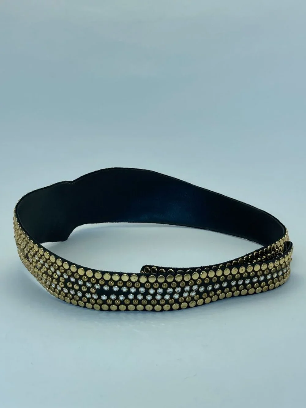 Kippys Vintage Western Belt Sz 34-37 Swarovski Crystal Black Leather Gold Studs
